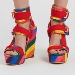 David Engel Villains Rainbow Heels Platform Ankle Strap Colorful Bold Unique